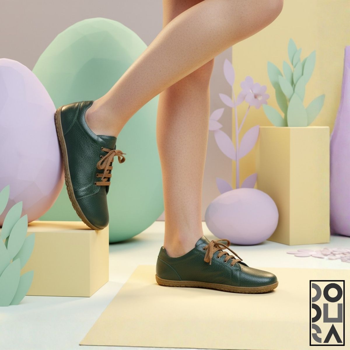 Dodura Barefoot Ayakkabı - Premium Deri (Koyu Yeşil-Krep) DDRKYK01 - Görsel 3