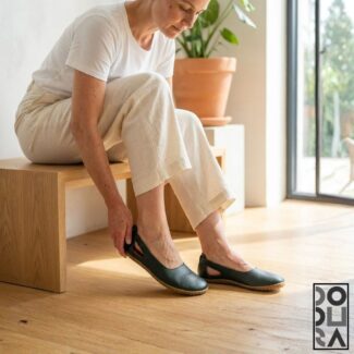 Dodura Barefoot Babet - Premium Deri (Koyu Yeşil-Krep) DDRBKYK01