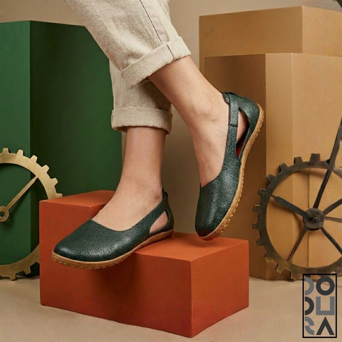Dodura Barefoot Babet - Premium Deri (Koyu Yeşil-Krep) DDRBKYK01 - Görsel 6